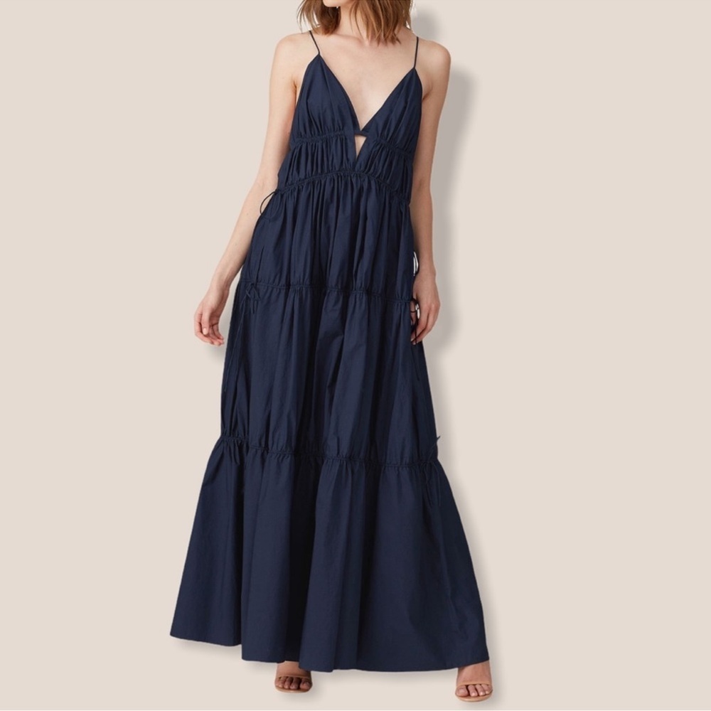 Jonathan Simkhai April Parachute Maxi Dress in Navy Blue